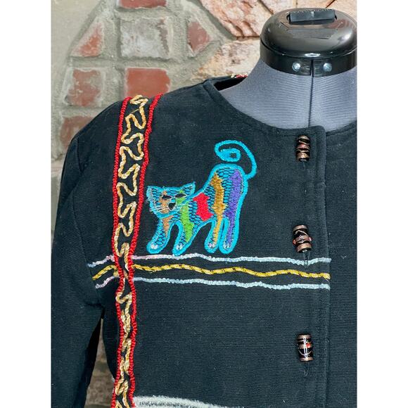 Jacket embroidered cat funky glass buttons - Picture 4 of 13